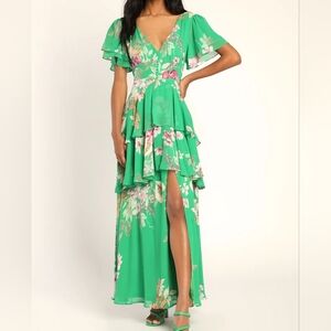 ✨ Lulus Green Floral Tiered Maxi Dress | Size M | NEVER WORN, Tags attached